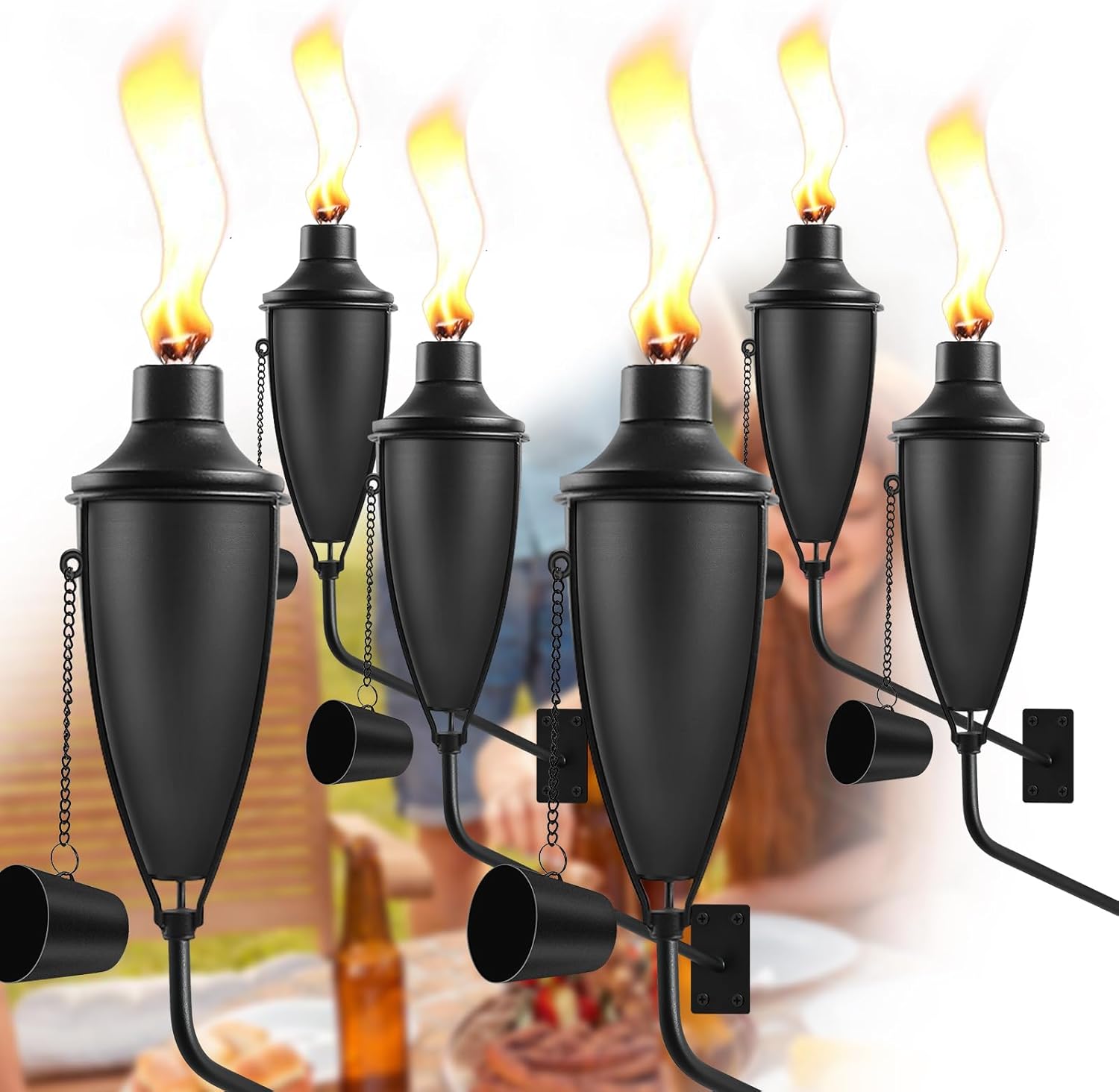 6 Pack Wall Mounted Citronella Torches,22 Oz Garden Torches for Outside, Easy to Set Up and Refill Metal Torch, Flame Light Torch for Indoor or Outdoor Decor.