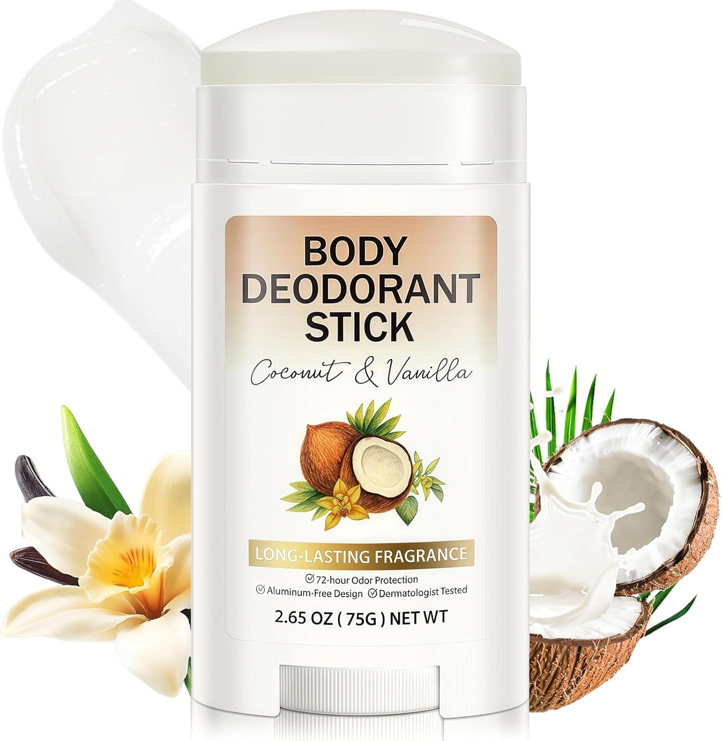 Whole Body Deodorant Stick for Men & Women - Aluminium Free Deodorant, Solid Perfume Antiperspirant with 24H Freshness, Multi-Use Odour Control For Men & Women - Coconut Scent