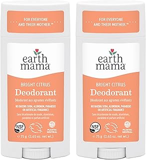 Earth Mama Bright Citrus Deodorant | Safe for Sensitive Skin, Pregnancy and Breastfeeding, Contains Organic Grapefruit and Calendula, No Baking Soda or Aluminum, 2.65-Ounce (2-Pack)