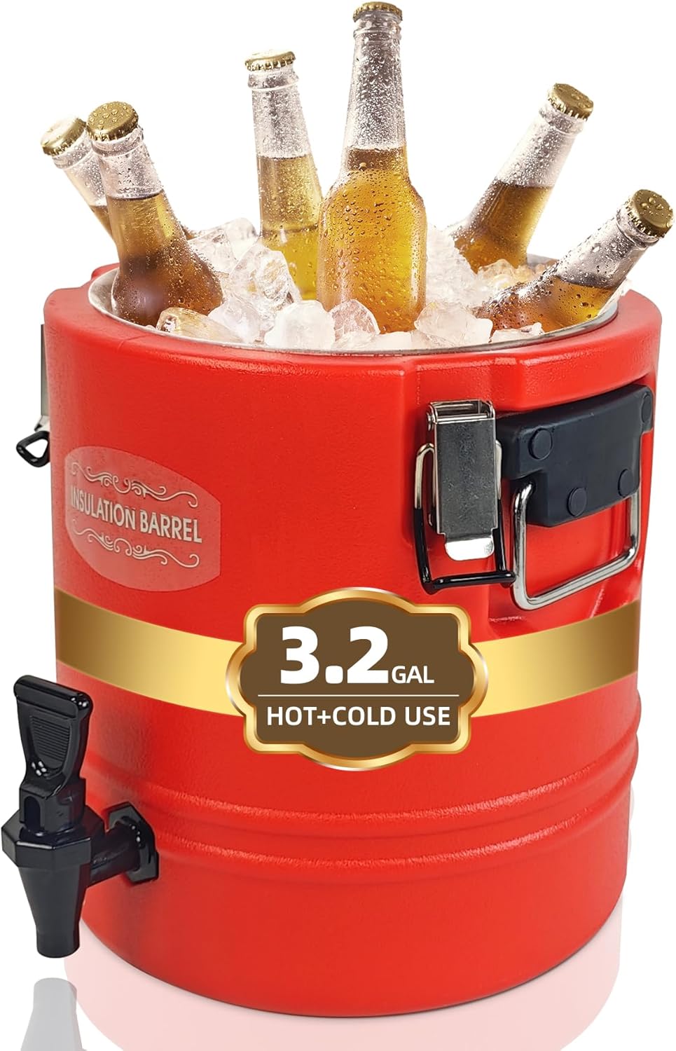 Insulated Beverage Dispenser 12L, Hot & Cold Drink Dispenser with 304 Stainless Steel Interior, Portable Water Cooler for Camping, Parties, and Coffee - 3.2 Gallon Cooler with Drink Dispenser.