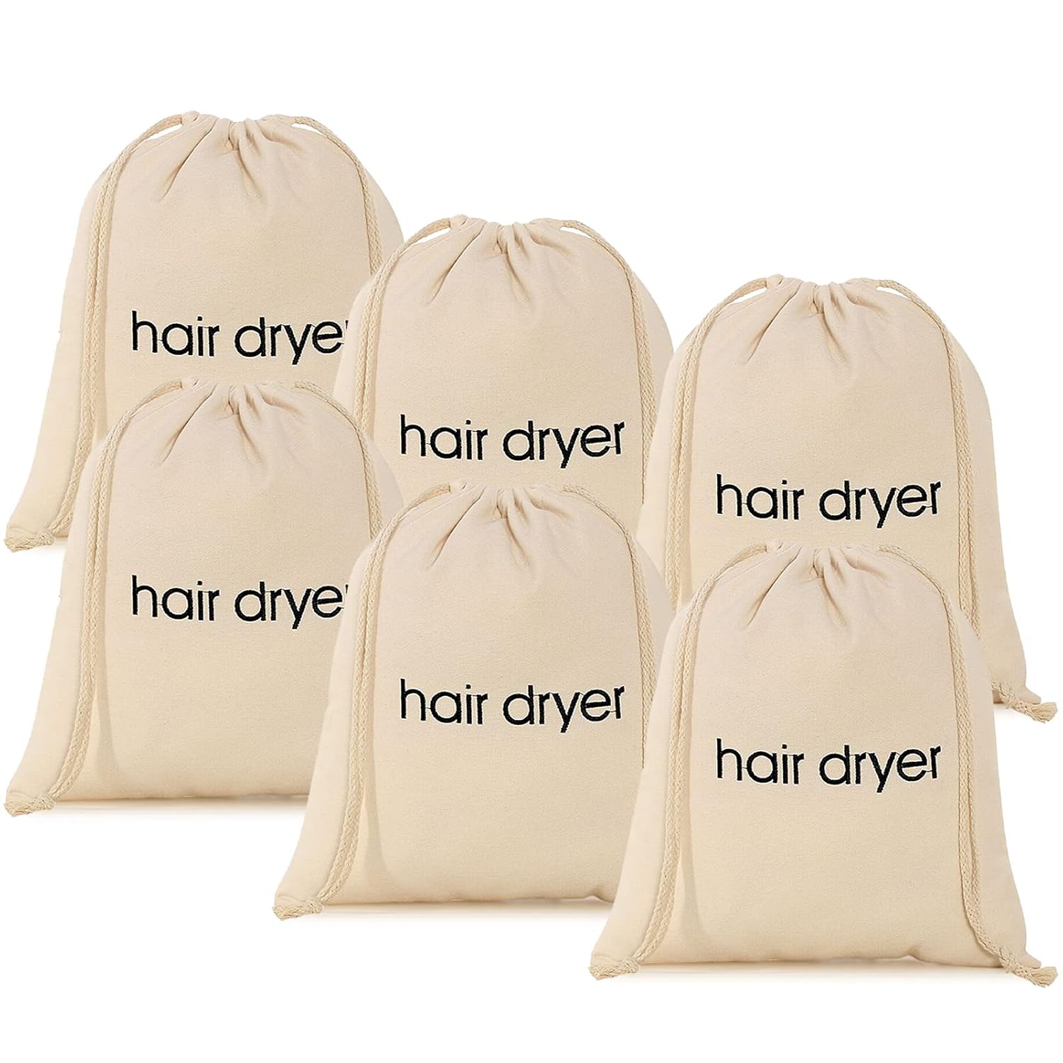 3 | 6 | 8 Pack Hair Dryer Bags Drawstring Bag Container Hairdryer Bag for travel bathroom (6 PCS White)