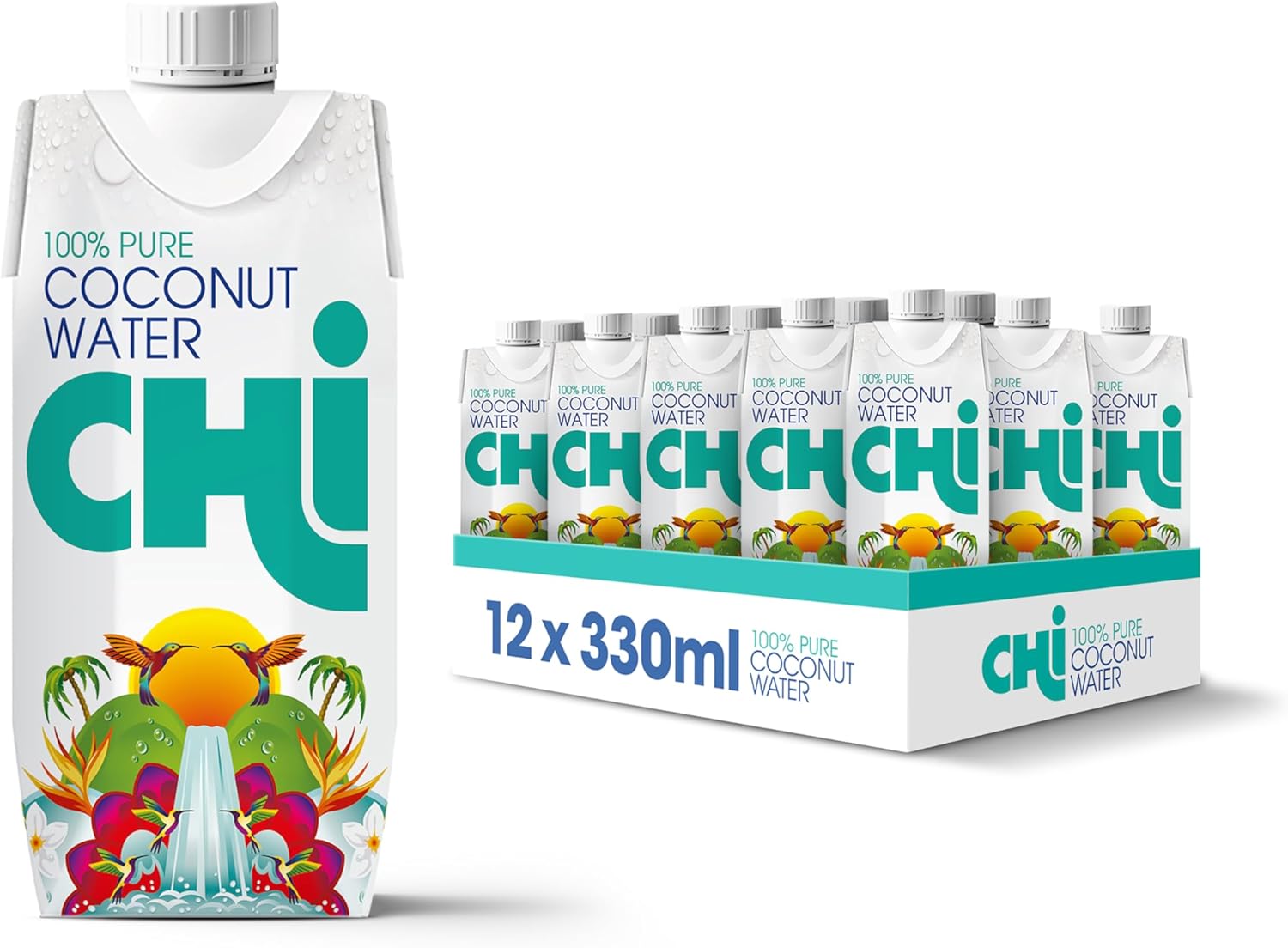 CHI 100% Pure Coconut Water I 330ml (Pack of 12) I Vegan, Fat, Gluten and Dairy free I Rehydrate and Revive!