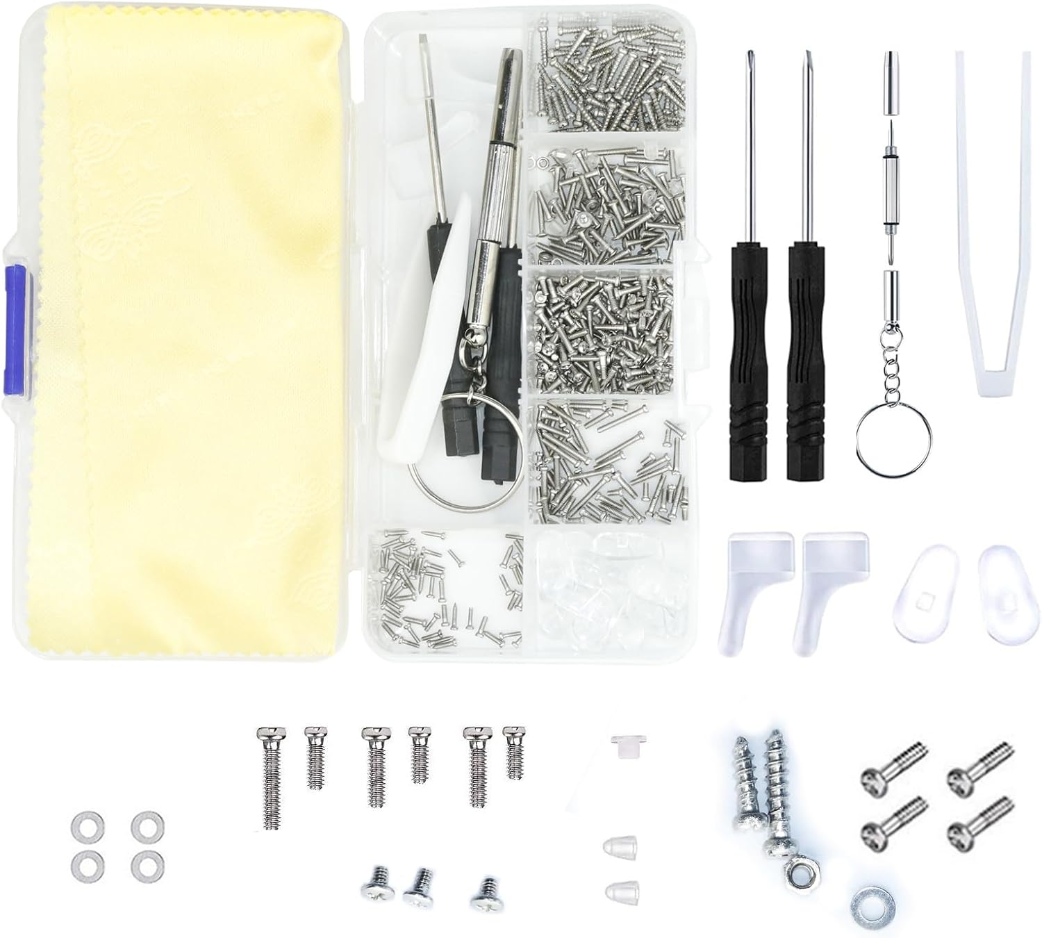 500 Pcs Eyeglass Sunglass Glasses Repair Tool Kit, Glasses Repair Kit with Screws, Screwdrivers, Tweezers, Nose Pads - Durable and Versatile Eyeglass Repair Kit for Sunglasses and Reading Glasses