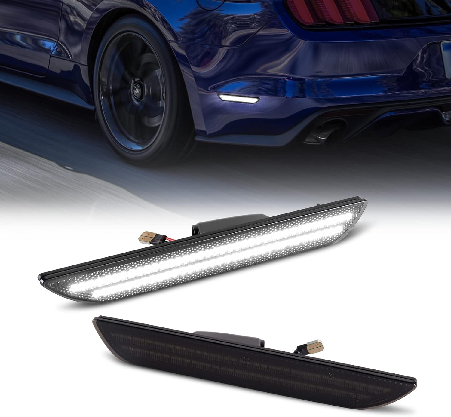 Gempro LED Side Marker Lights for Ford Mustang 2015-2023 Rear White Fender Marker Reflectors Lamps Smoked Len, 2PCS