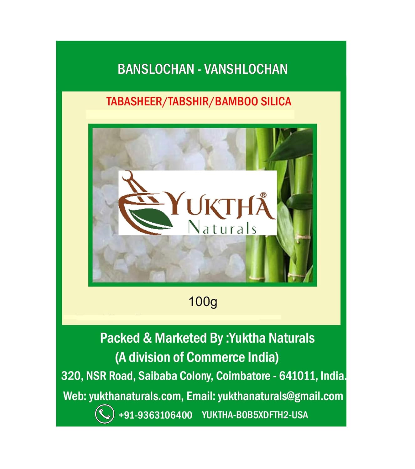 Yuktha Naturals Banslochan | Vanshlochan | Tabasheer | Tabashir | Bamboo Silica - 100g/3.5 oz