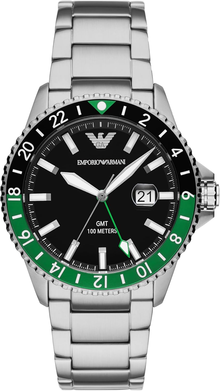 Emporio Armani World Explorer Dive-Inspired Men's Watch with Stainless Steel, Silicone or Leather Band