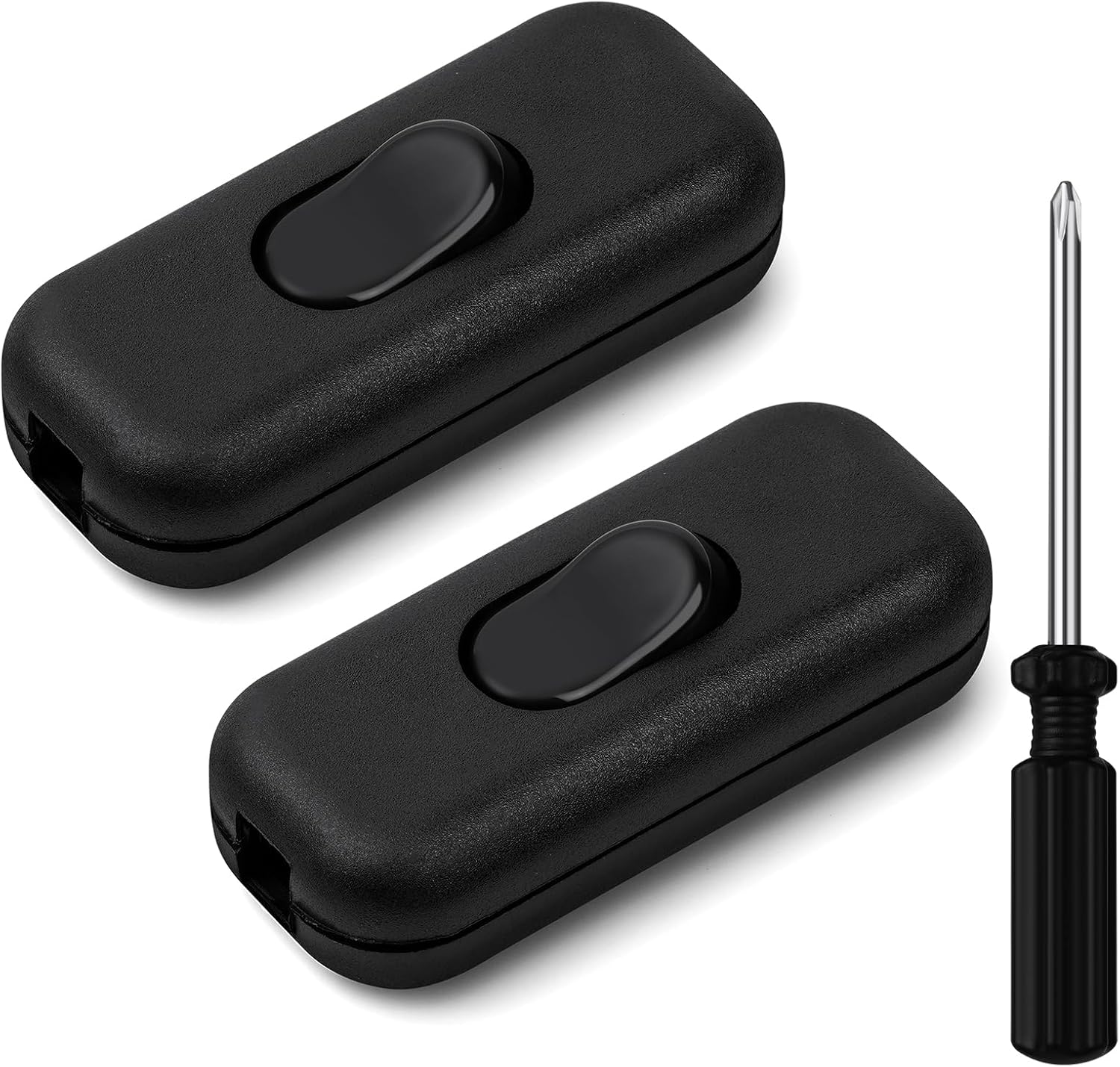 AXFEE 6A DP Inline Cord Switch, 2Packs Torpedo Switch, 2 or 3 Core Double Pole Switching Accept Round or Flat Wire, 250V Inline Switch for Desk Lamp/Light/Bulb/Small Appliance Switch, Black