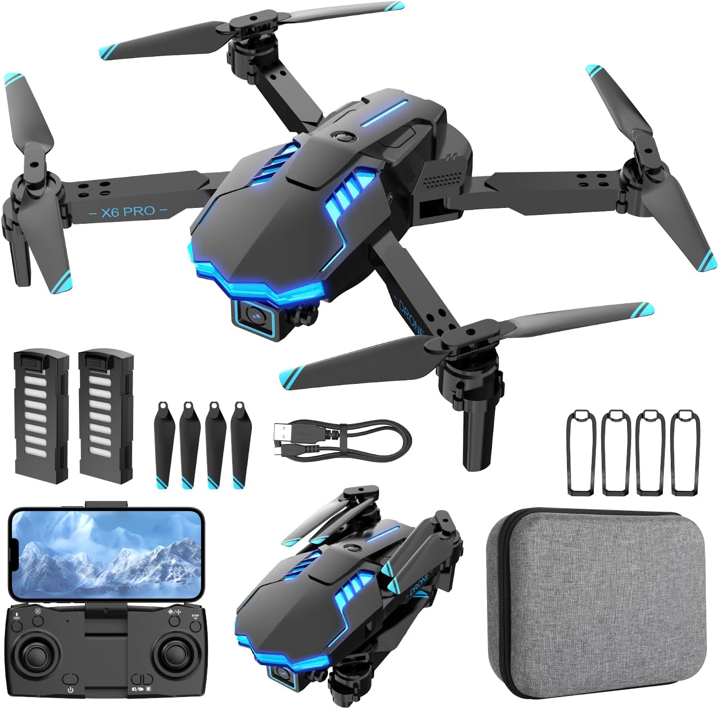 Drone with Camera 1080P for Kids and Adults, RC Quadcopter Foldable Drone for Beginners, Toys Gifts for Boys and Girls (Black)