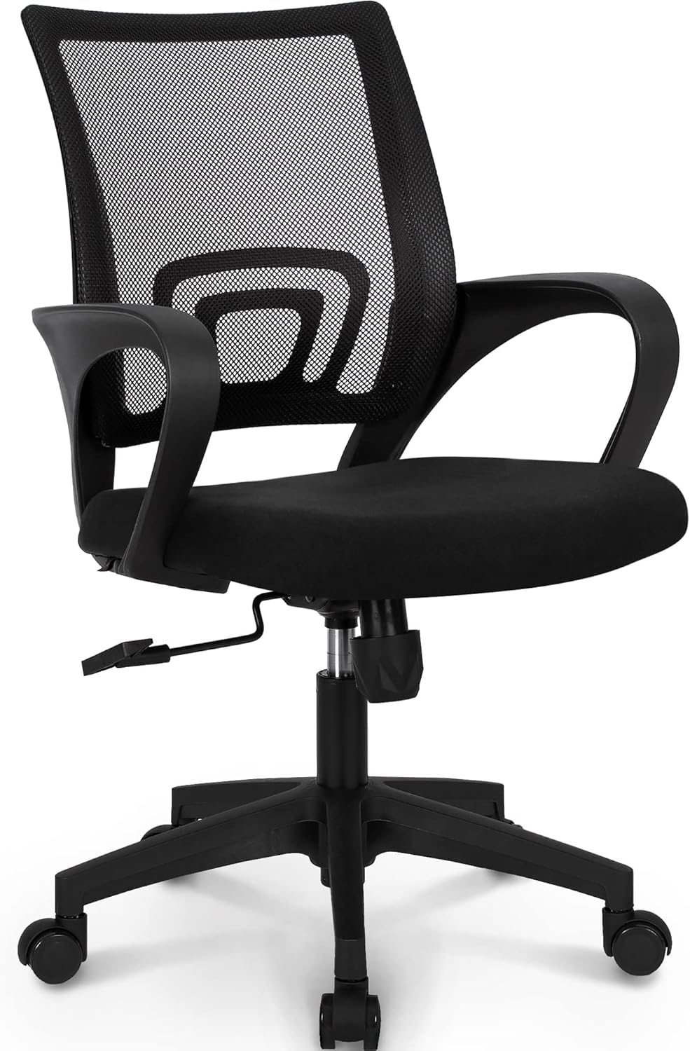 NEO CHAIR Office Desk Computer Chair Ergonomic Mesh Gaming Mid Back Seat with Comfy Lumbar Support Adjustable Height Swivel for Home Task (Black)