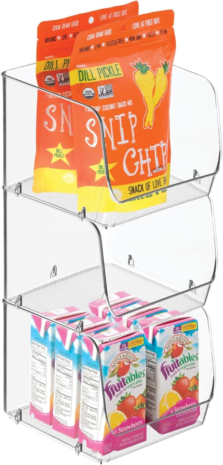 InterDesign iDesign Stackable Open-Front Storage Bins for Kitchen and Pantry Organization - Set of 3 - Clear
