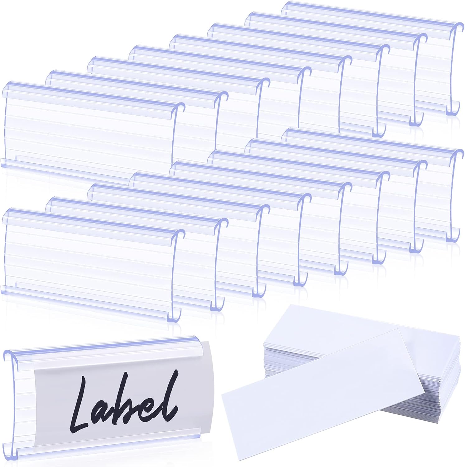 Yulejo 200 Pieces Metro Shelf Label Holders Wire Rack Label Holder Clear Plastic Shelf Tags for Wire Shelving Clips with Label Paper Inserts, Compatible with 1-1/4 Inch Shelves
