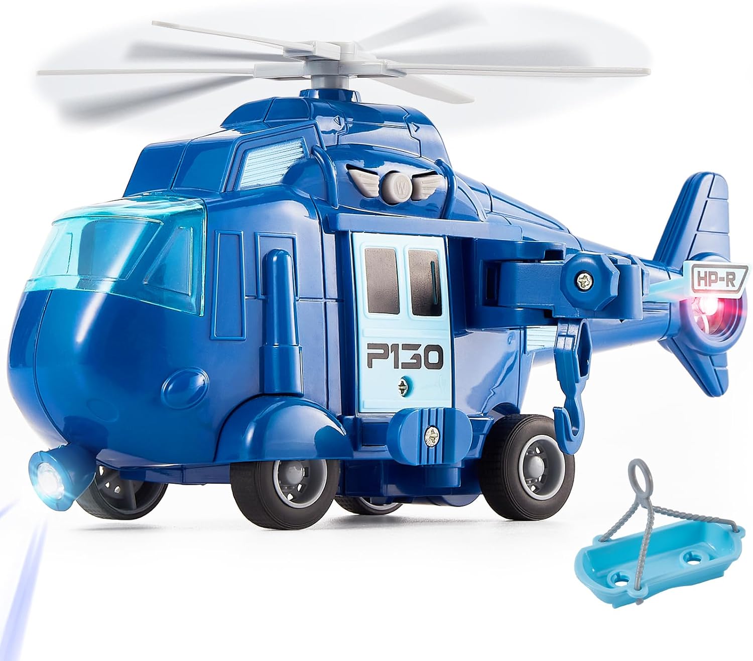 HERSITY Rescue Helicopter Toy Blue Police Plane with Light and Sound Push and Go Airplane Gifts for Kids Toddlers 3 4 5 Years Old