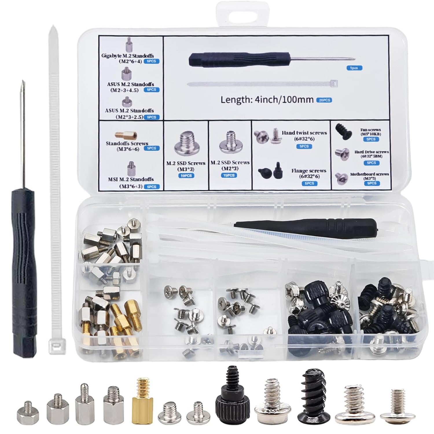 M.2 Screws, Motherboard Screw for Asus Gigabyte Asrock MSI Motherboards, Computer Screws for HDD, SSD, Fan, Power Supply, PC Case - PC Screws, M.2 Standoff and Screw