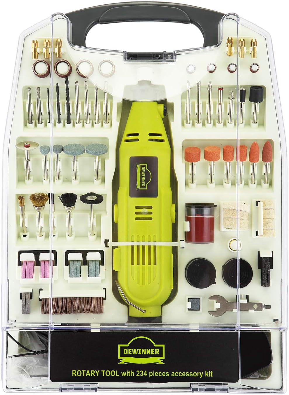 DEWINNER Rotary Multi-Tool, 135W 6 Variable Speed 8000-35000 RPM, 233 pcs Accessories Mini Tool Kit Set Case, DIY Creation for Craft Project Functional Polishing Cleaning Cutting Sanding Carving