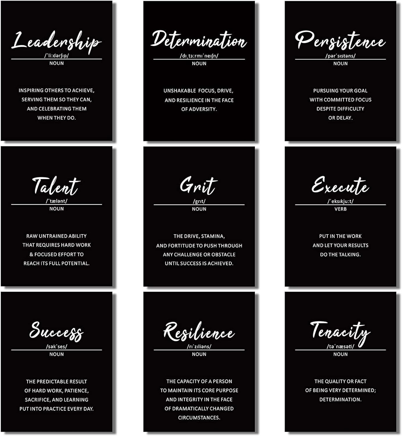 9 Pieces Inspirational Phrases Wall Art Prints Motivational Sayings Quote Poster Positive Print Decoration for Teens Adults Living Room Office Classroom College Decor, Unframed, 8 x 10 Inch (Black)
