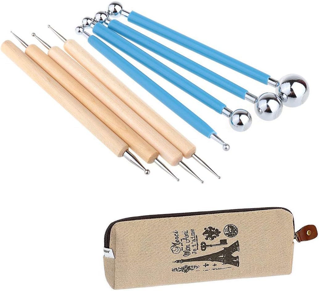 Ecjiuyi Paper Flower Tools,Ball Stylus Dotting Tools for Mandala Rock Painting, 8 Piece Polymer Clay Sculpting Pottery Tools,Embossing Pattern Supplies