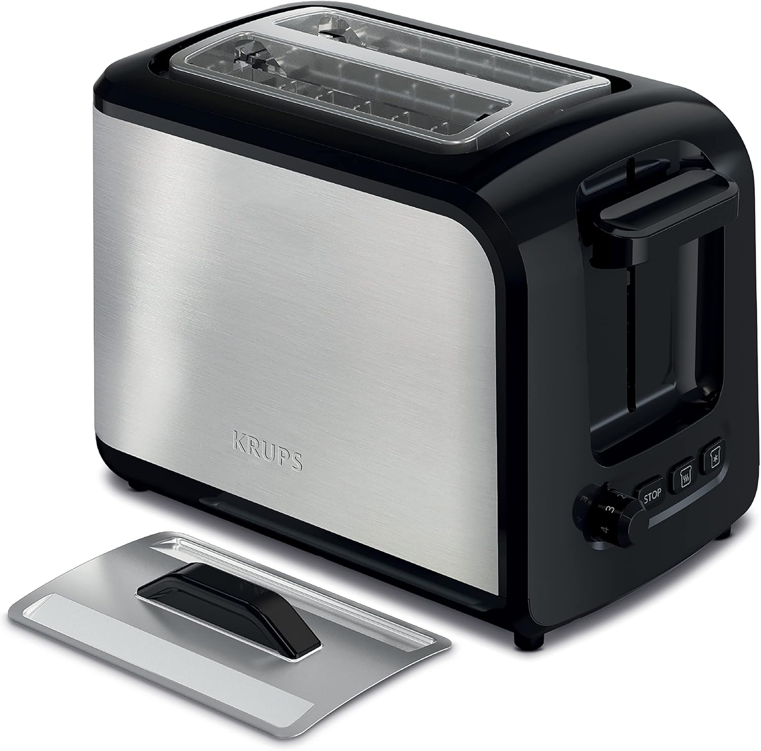 KRUPS: Express 2 Slice Toaster Stainless Steel Toaster with Wide Slots, Includes Dust Lid & Crumb Tray, Defrost, Reheat, 7 Browning Levels, Stainless Steel