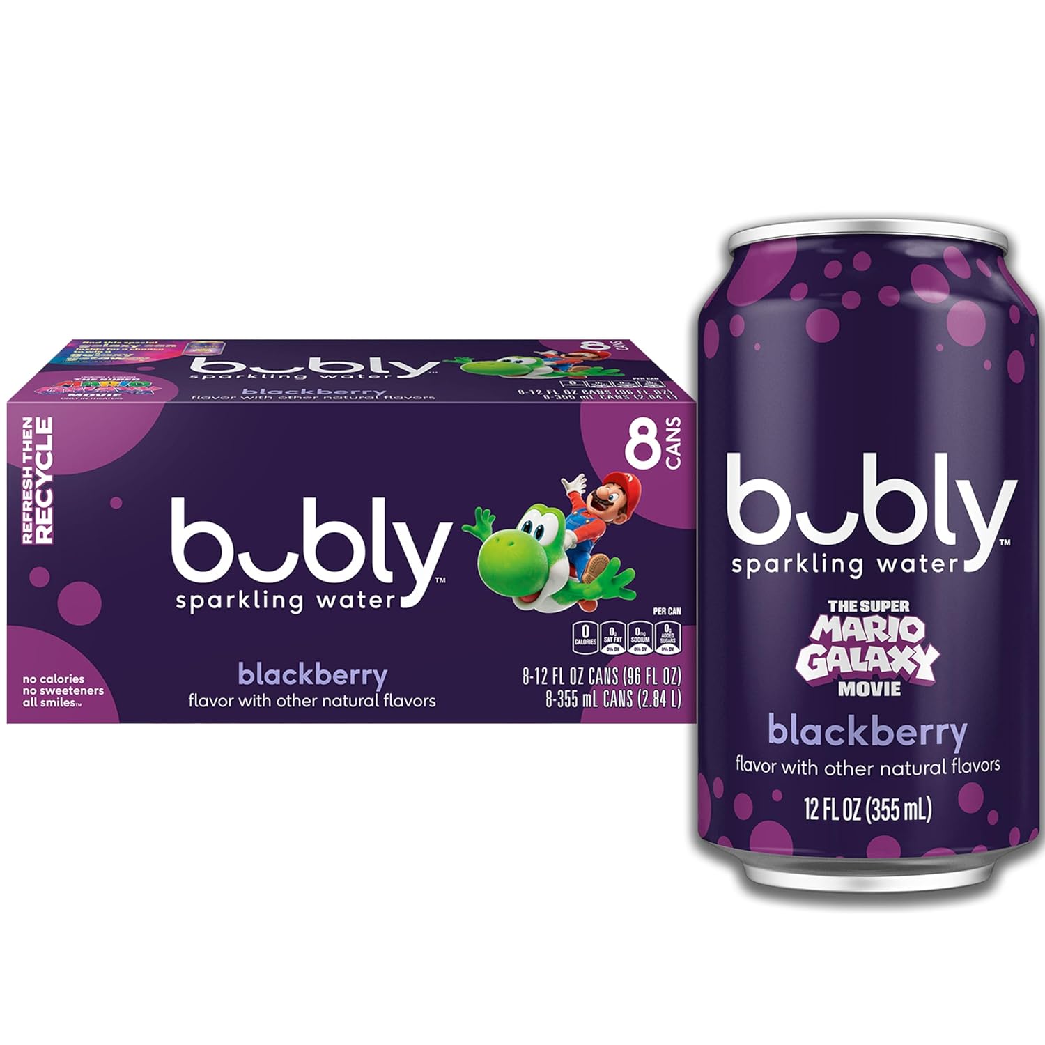 bubly Sparkling Water, Blackberry, 12 Fl Oz Cans (Pack of 8)