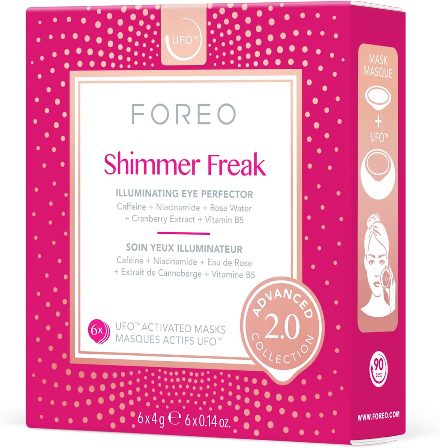 Shimmer Freak Advanced Collection 2.0 UFO-Activated Facial, Eye Contour Illuminating, Beauty & Personal Care, Rose Water, Niacinamide, All Skin Types, Wrinkles, Puffiness, 6 Pieces in Pack