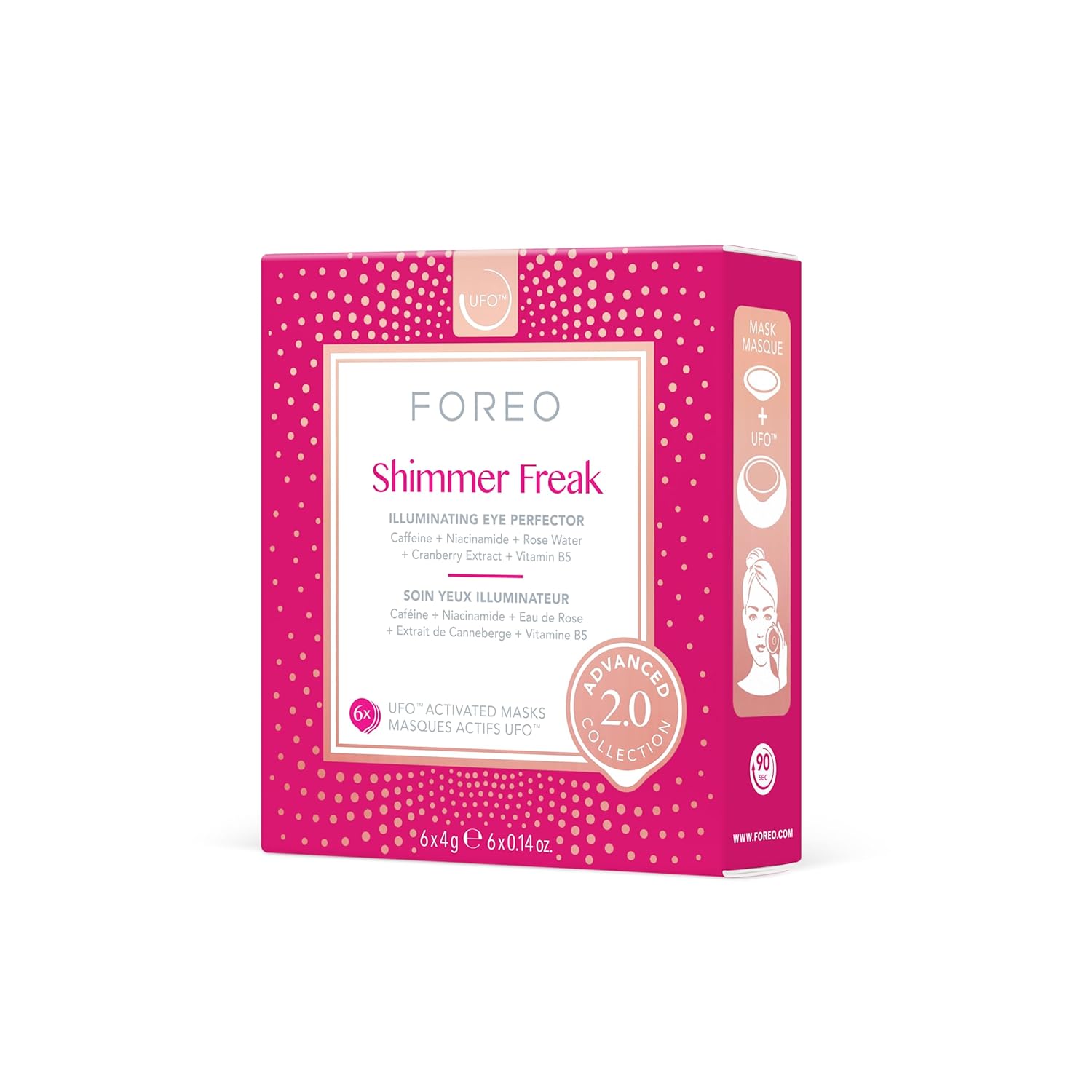 FOREO Shimmer Freak Advanced Collection 2.0 UFO-Activated Facial - Eye Contour Illuminating - Beauty & Personal Care - Rose Water - Niacinamide - All Skin Types - Wrinkles - Puffiness - 6 pcs in Pack