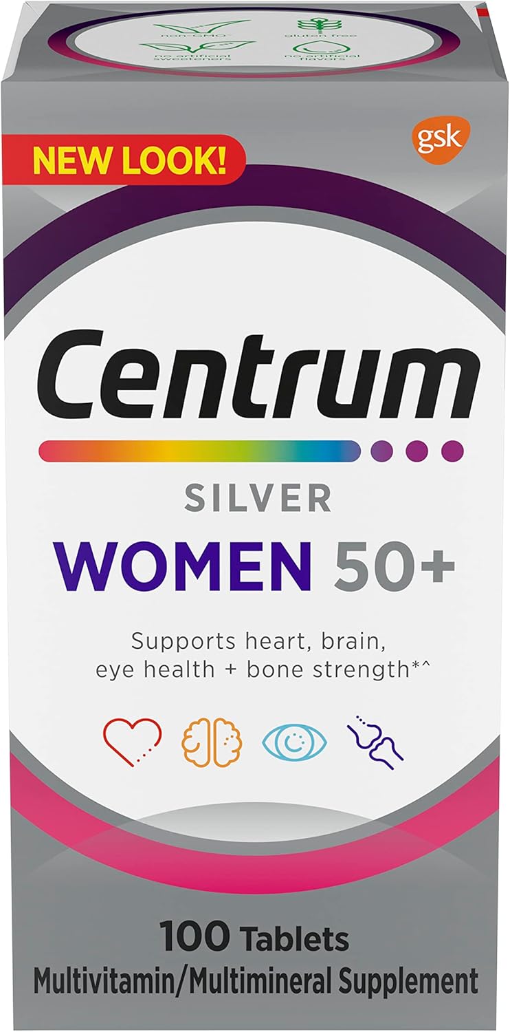 Centrum Silver Women's Multivitamin for Women 50 Plus, Multivitamin/Multimineral Supplement with Vitamin D3, B Vitamins, Non-GMO Ingredients, Supports Memory and Cognition in Older Adults - 100 Ct
