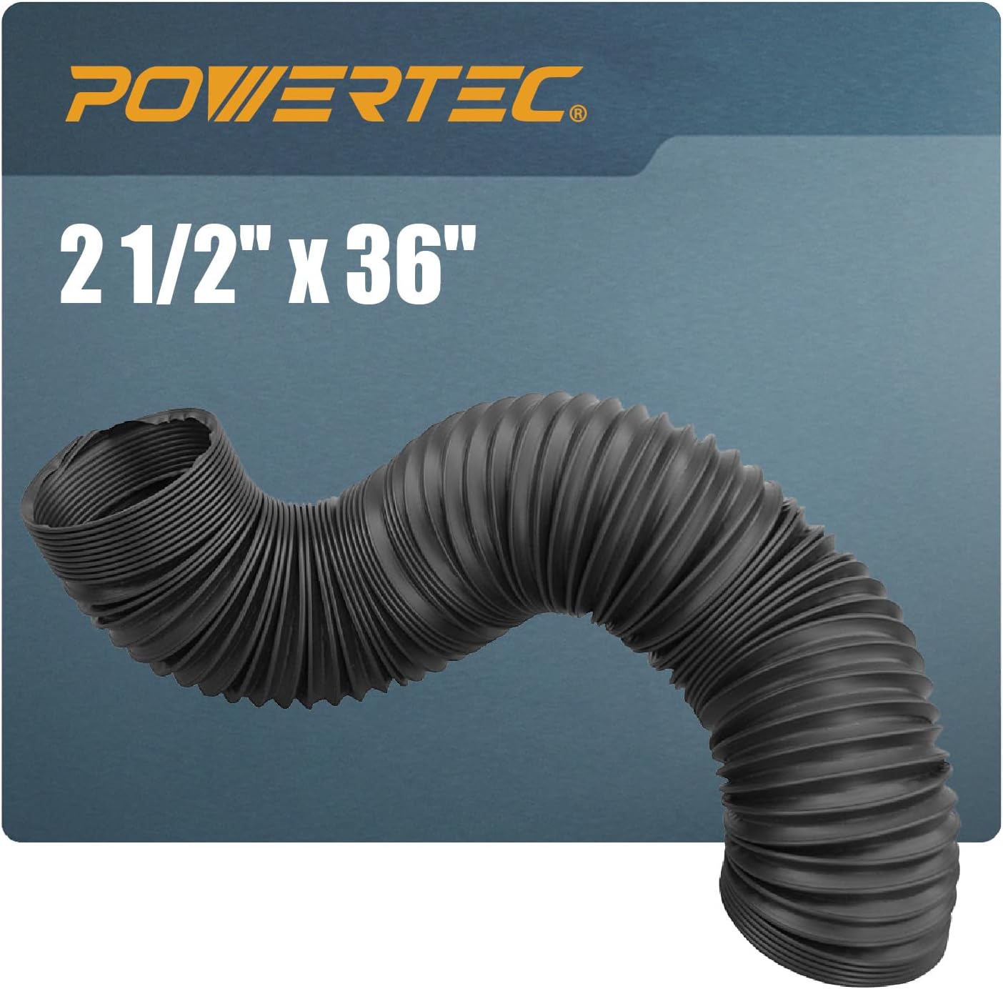 POWERTEC 70198 Flexible Dust Collection Hose, Black, 2.5'' x 36''