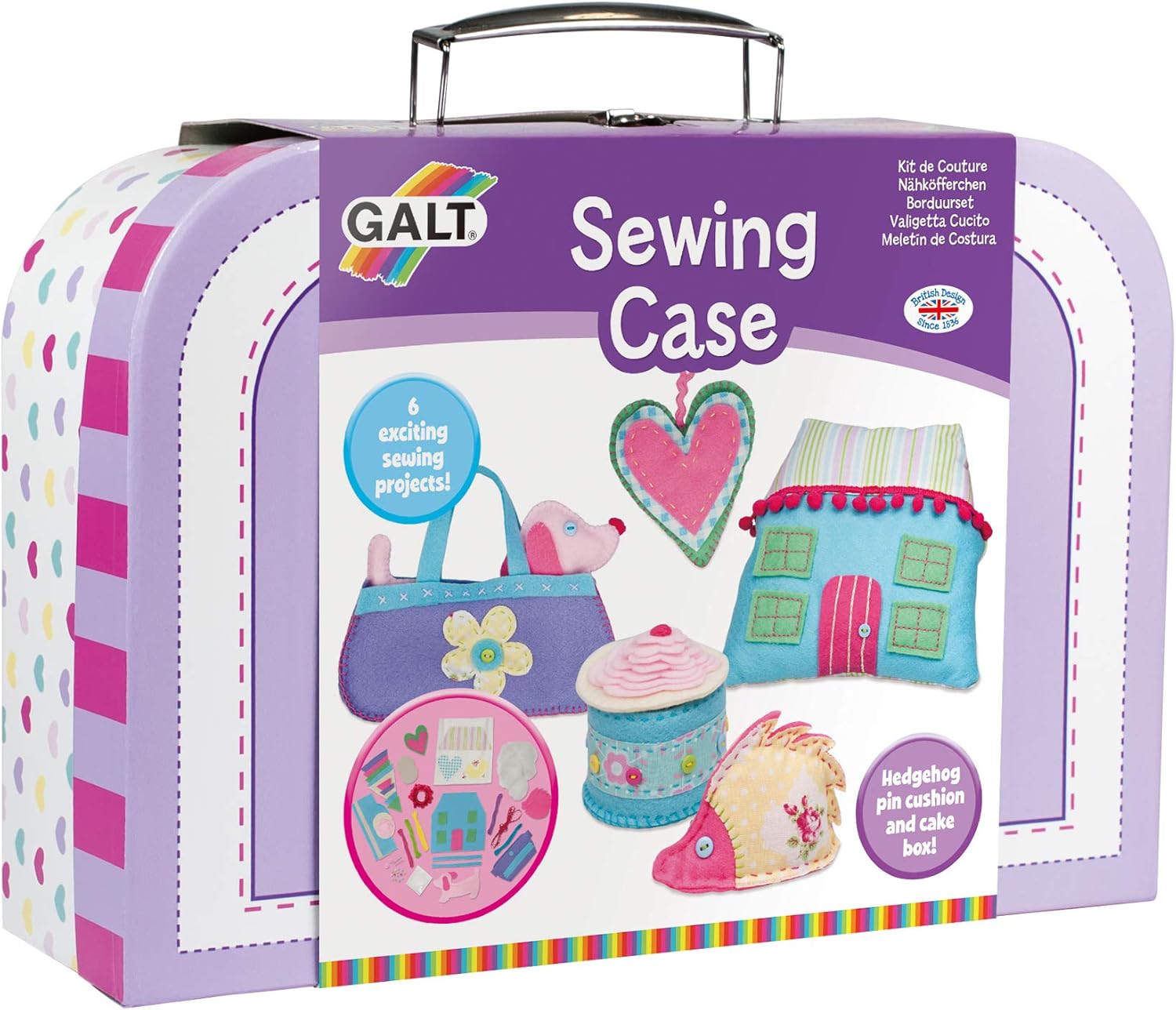 Galt Sewing Case - Creative Cases Childrens Sewing Set - Introduction to Sewing Kit -Learn to Sew Arts and Crafts Kit for Kids - 6 Colourful and Fun Sewing Projects, Carry Case and Guide - Ages 7 Plus