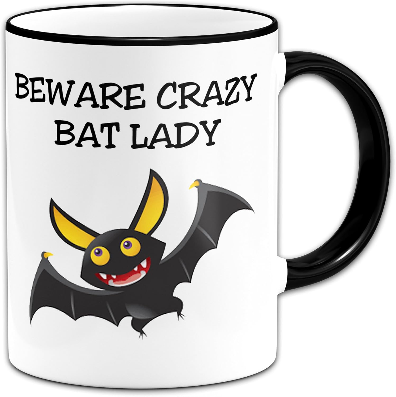 Beware Crazy Bat Lady Novelty Gift Mug - Black Handle/Rim