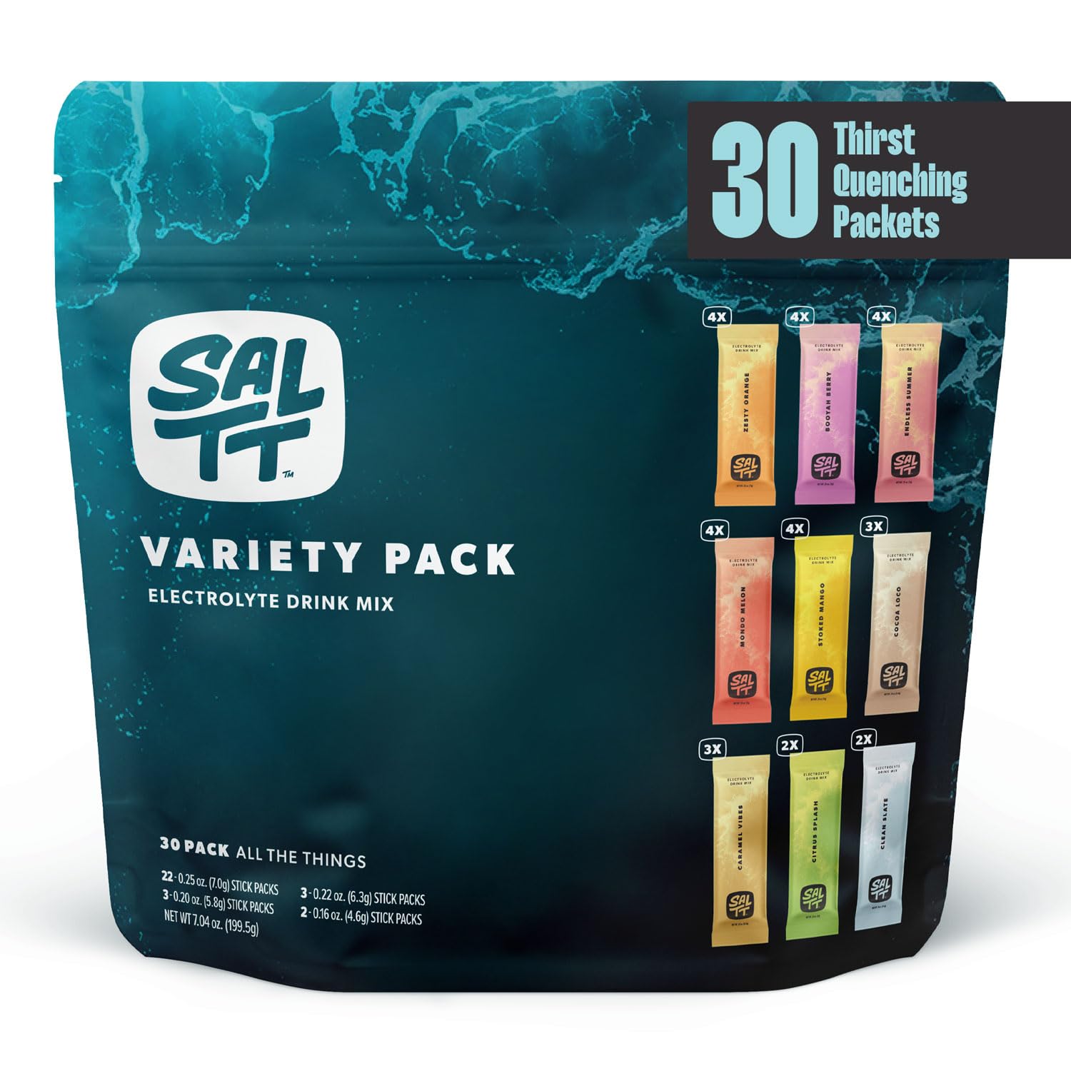 SALTT Electrolytes Powder Flavored Drink Mix - All The Things Variety - 30 Hydration Packets - Magnesium, Potassium, Sodium, Trace Minerals - Zero Sugar & Gluten Free - Travel Essentials - By Keto Chow