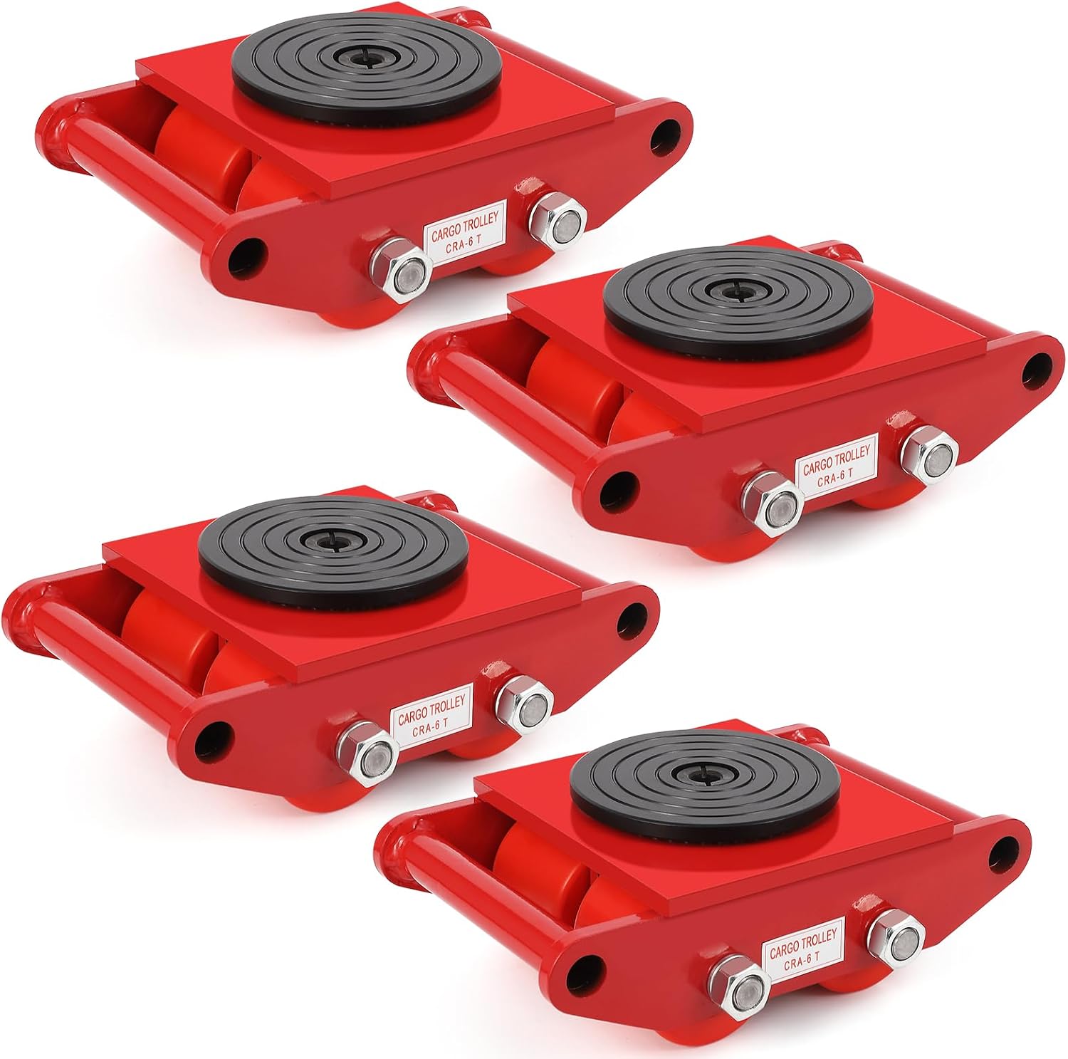 Garvee Industrial Machinery Dolly, 6 T / 13200 LBS Machinery Skate, Heavy Duty Carbon Steel Machinery Moving Skate with 360° Rotation Anti-Skid Cover and 4 PU Wheels, for Workshops, Warehouses,Red