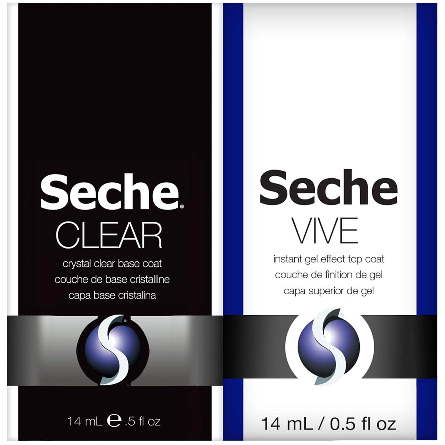 Seche Clear Vive Base and Gel Top Coat Duo Pack - Nail Strengthening Long-Lasting High Shine Nail Polish Manicure Set, 14 mL Each