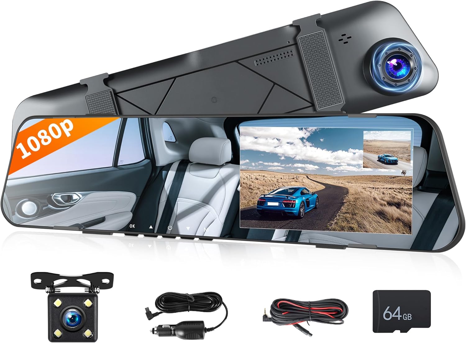 4.5” Mirror Dash Cam Front and Rear for Car,1080p Full Rear View Mirror Camera Dash Cam for Cars & Trucks,Dual Cameras with Parking Monitoring,Reversing Assistance,Loop Recording,G-Sensor,Night Vision