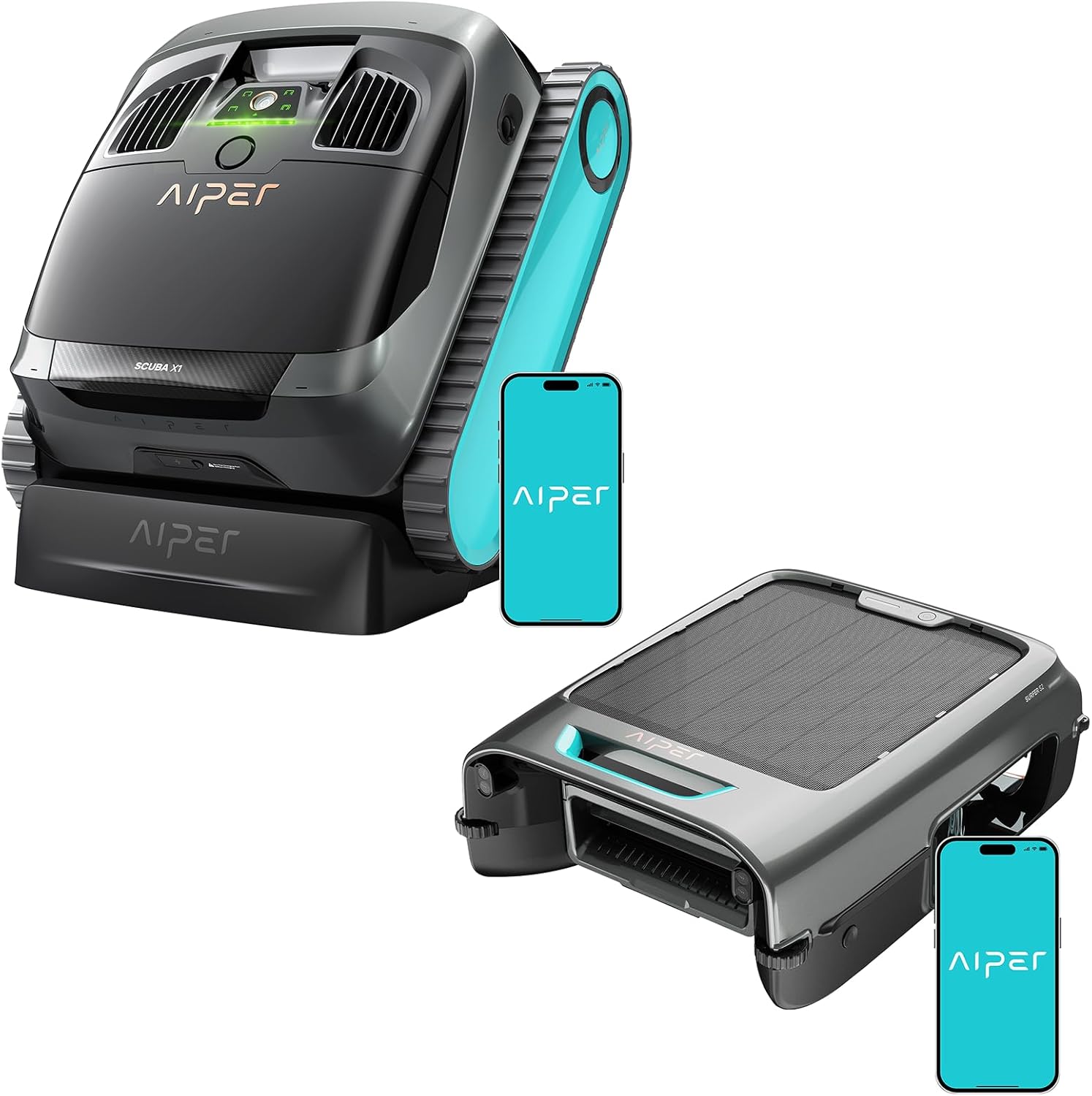AIPER Scuba X1 and Surfer S2, Complete Comprehensive Pool Care (Floor, Wall, Waterline and Pool Surface), Ideal for In-Ground Pool up to 2150 sq.ft