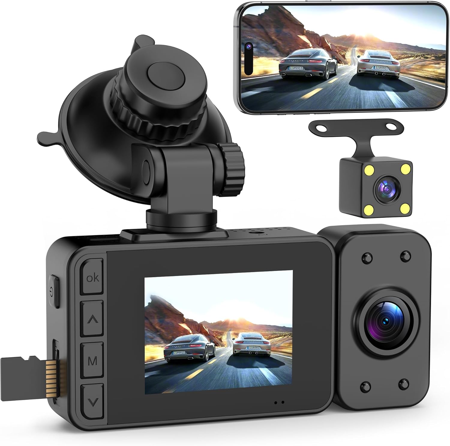 Dash Cam Front Rear Dashcam - WiFi Car Camera Cams for Cars On-Dash Mounted Security Cameras Dual Lens Dashcams Dash Can am Dadh Cam Dashcan Dadhcam Loop Recording G-Sensor 1080P