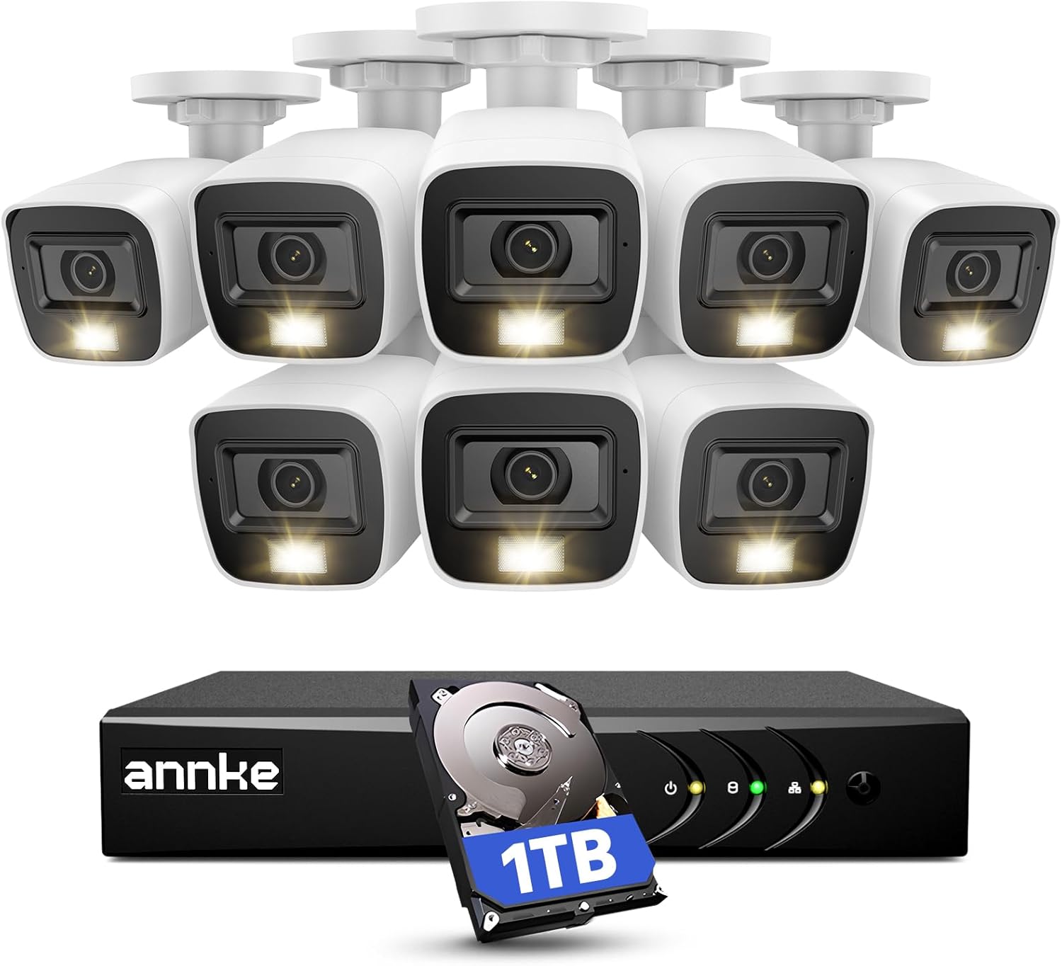 ANNKE 3K Lite Wired Security Camera System with AI Human/Vehicle Detection, H.265+ 8CH Surveillance DVR with 1TB Hard Drive and 8 x 1080p HD Outdoor CCTV Cameras, Color Night Vision, Smart Dual Light