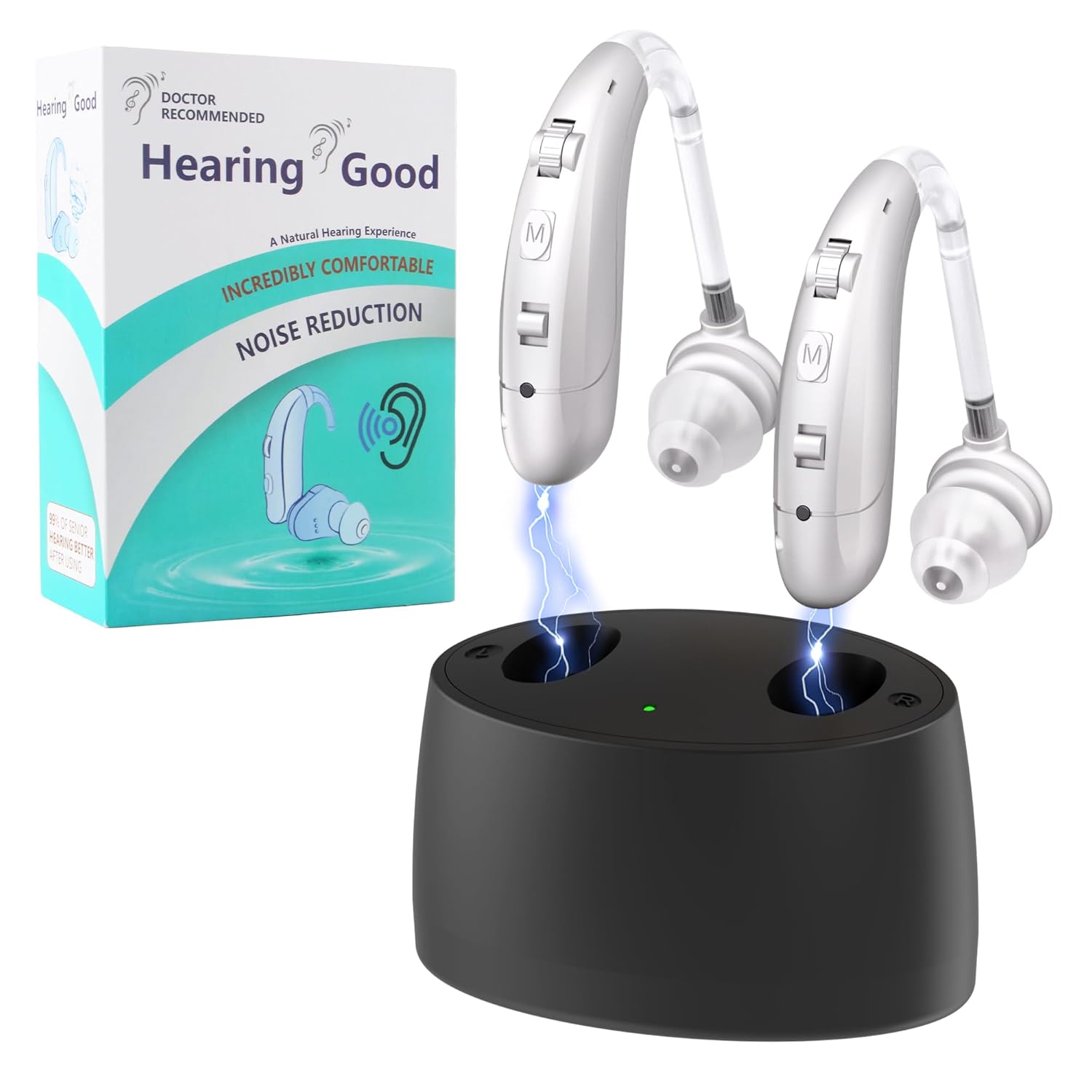 Hearing Aids for Seniors, Hearing Aids Rechargeable with Noise Cancelling and Volume Control, Hearing Amplifier for Adults Hearing Loss, Portable Behind-the-Ear Hearing Aid Headphones (silvery)