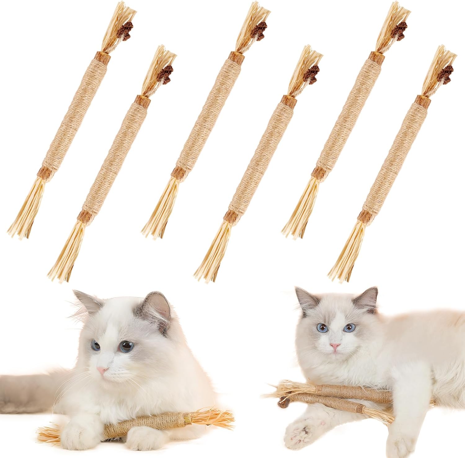 6 Pack Silvervine Sticks for Cats - Cat Teething Toys, Catnip Chew Sticks, Edible Kitty Toys for Indoor Cats