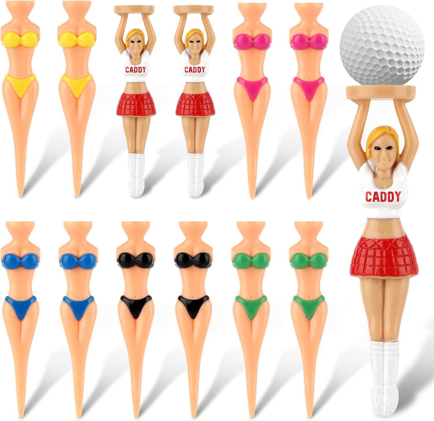 12 Pcs Colorful Bikini Golf Tees, Plastic Training Tees with Long Spikes, Personalised Golf Gifts for Golfers, Anti-Shatter Lightweight Golf Accessories for Women & Men, Practice, Driving Range