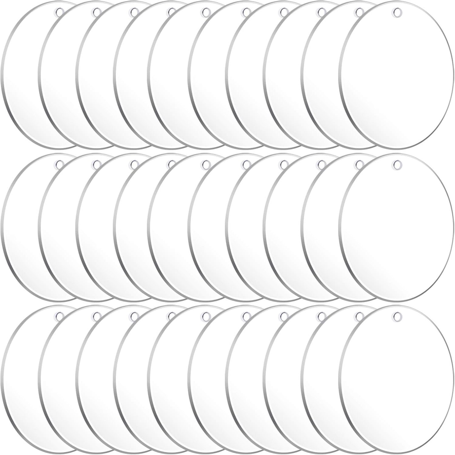 Audab 30Pcs Acrylic Ornament Blanks Bulk, Round Acrylic Blanks for Vinyl Clear Acrylic Discs Keychain with Hole for Engraving DIY Projects, Art Crafts(3.5 Inch, 30 Pcs)