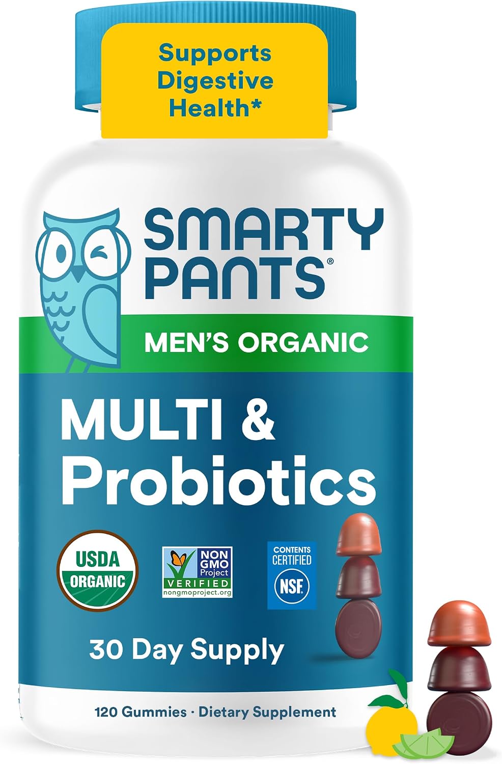 SmartyPants Multivitamin for Men, Organic Gummies: Probiotics, CoQ10, Methylfolate, Omega 3 (ALA), Vitamin D3, C, Vitamin B12, B6, A, K & Zinc for Immune Support, Biotin, 120 Gummies (30 Day Supply)
