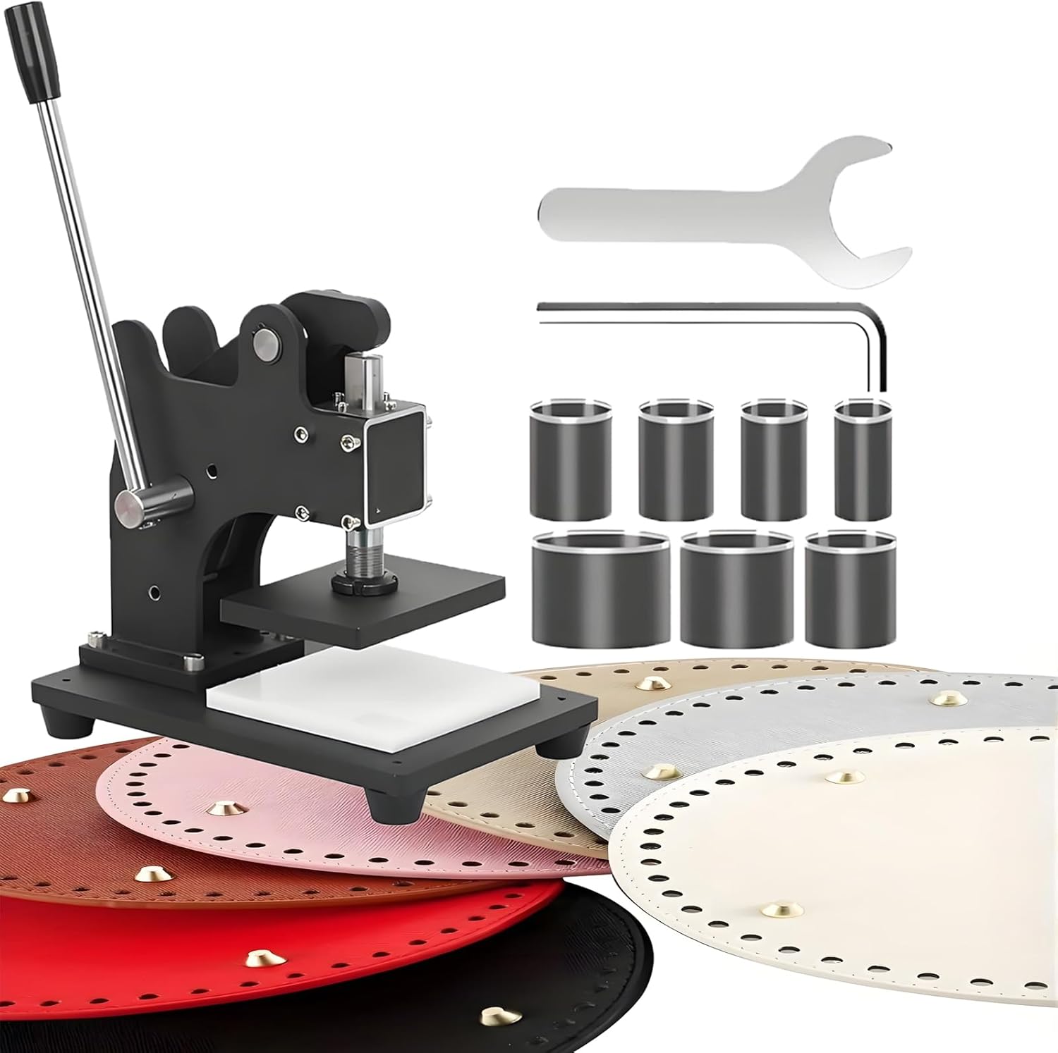 smafoseedding New Leather Press Machine with 7 Stainless Steel Diaphragms,Leather Cutting Machine,1.2t Load-Bearing Pressure,Cast Iron Material,For Cutting Leather And Other Hard Products