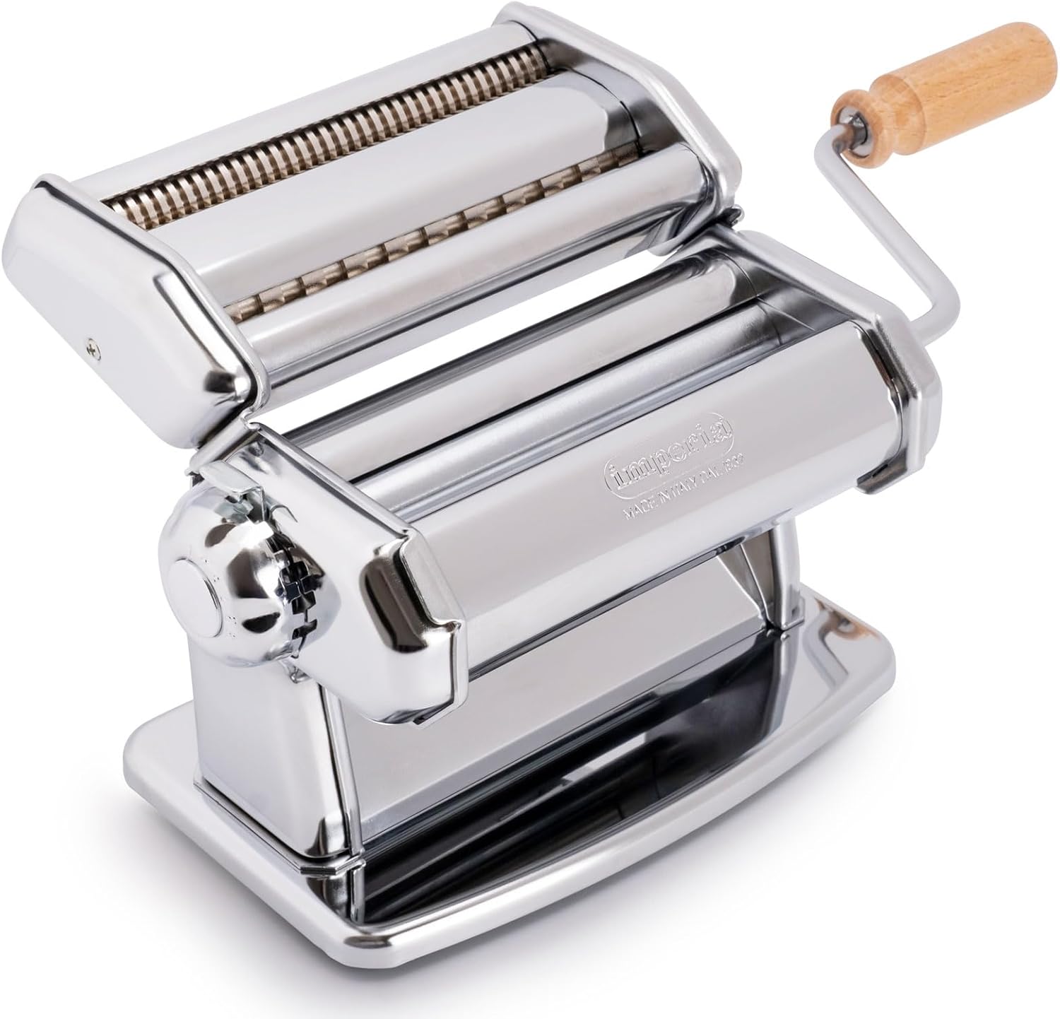 Pasta Maker Machine- 100% Made in Italy, Heavy Duty Steel Construction, Easy Lock Dial, Wood Grip Handle & Cleaning Brush- Fresh Homemade Italian Spaghetti Fettuccine or Lasagna (Classic Line)