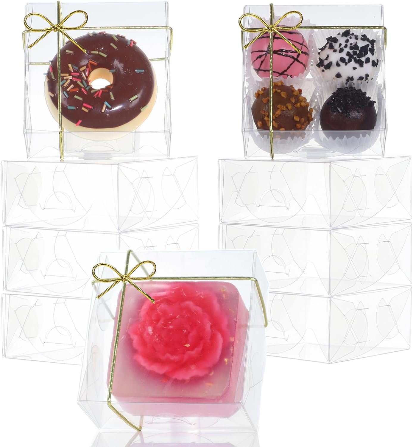 3.25"X3.25"X1.5" 50PCS Clear Cookie Boxes Packaging, Perfect for Displaying Small Items-Jewelry, Crafts, Treats,Oreos,Soap,Macaron,Chocolate Truffle, Donut, Mini Bakery, Brownie More Wedding Favors