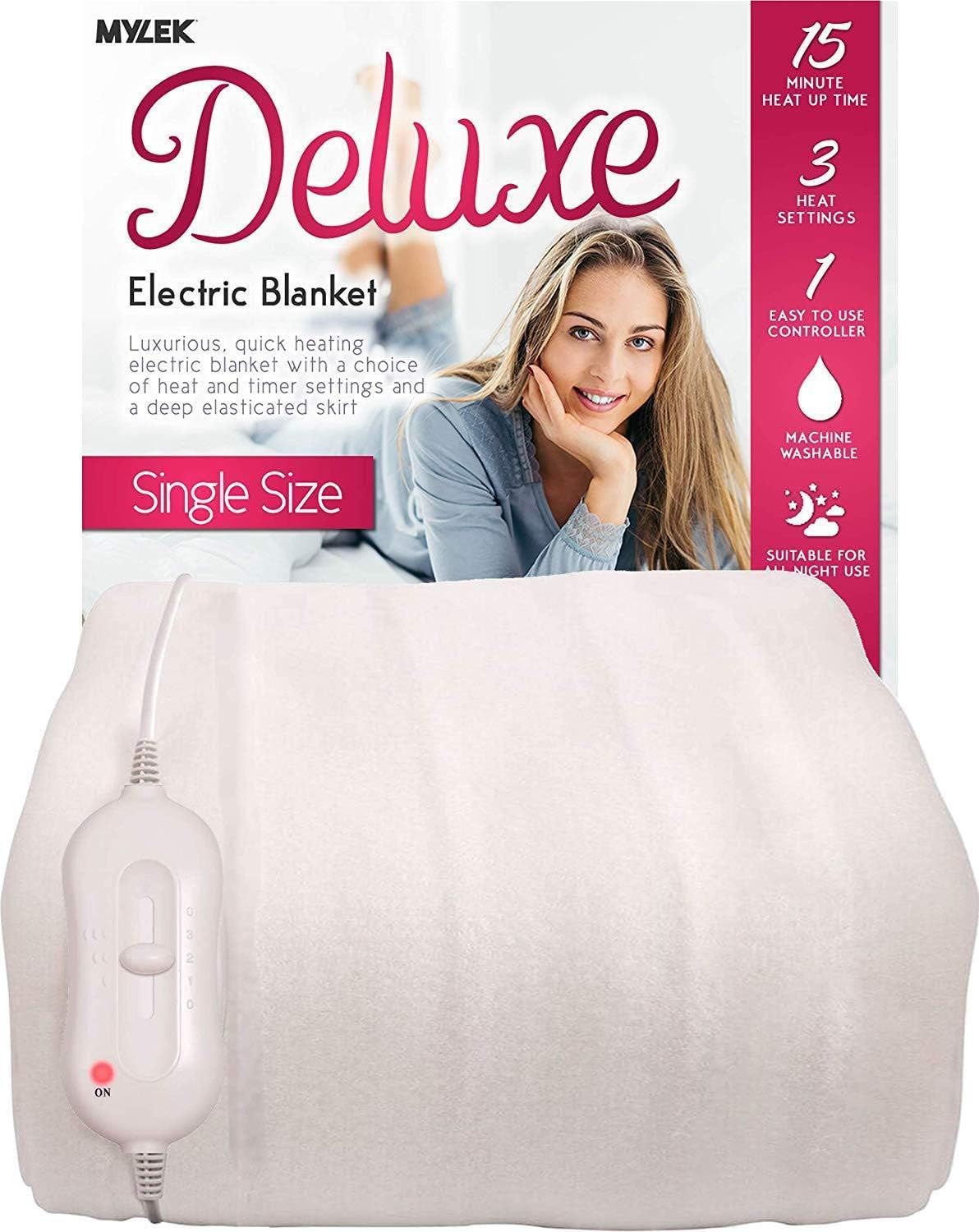 MYLEK Electric Blanket Single Fully Heated Mattress Cover Underblanket with Elasticated Skirt - Size 200 x 107 x 40cm / Overheat Protection System - Fast Heat Up Time - Machine Washable
