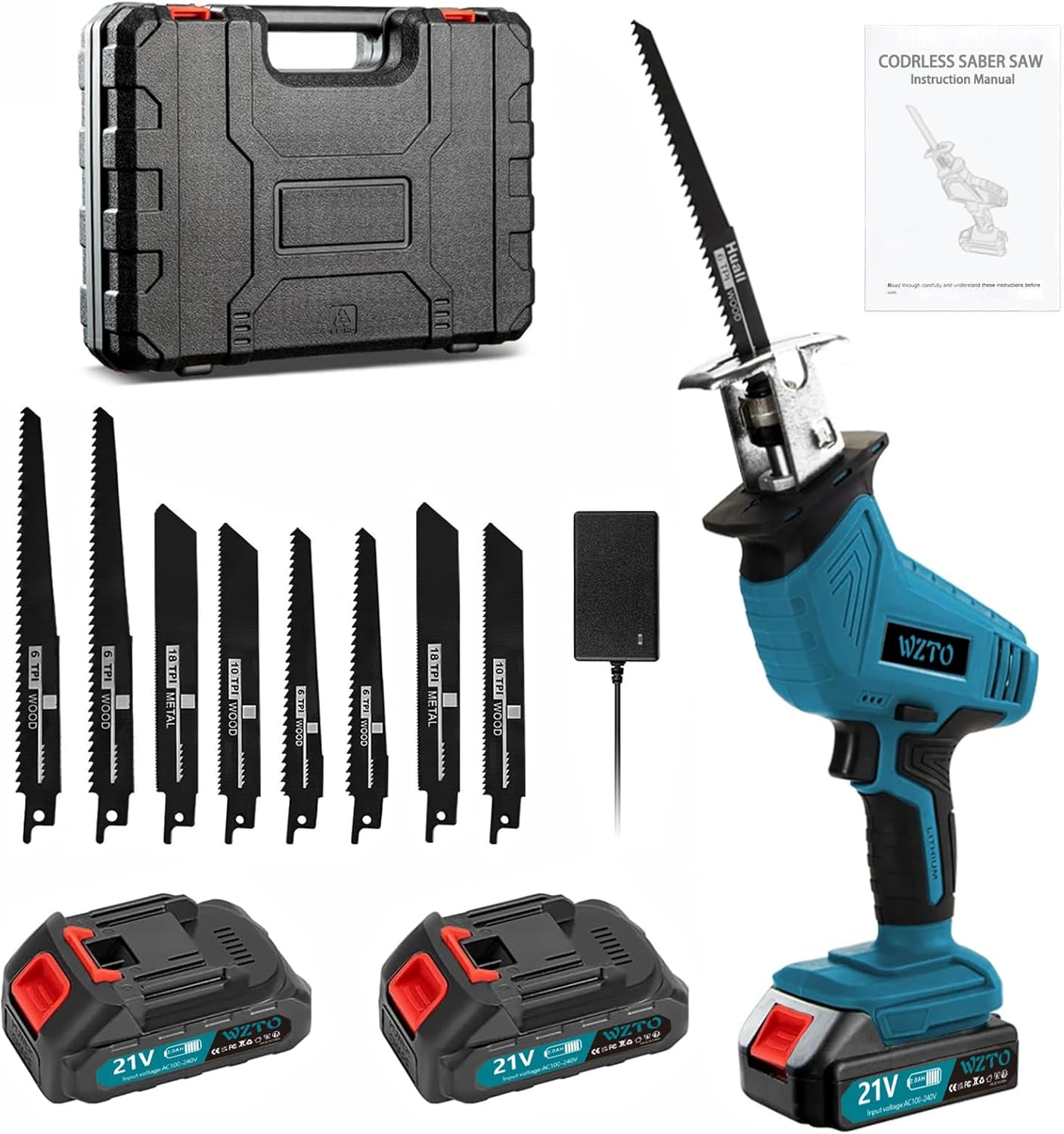 Bellanny 21V Reciprocating Saws, 0-4000 RPM Cordless Reciprocating Saws with 8 Saw Blades & 2x2000mAh Batteries & Fast Charger, Electric Saws with Tool-Free Blade Change for Wood Metal PVC Cutting