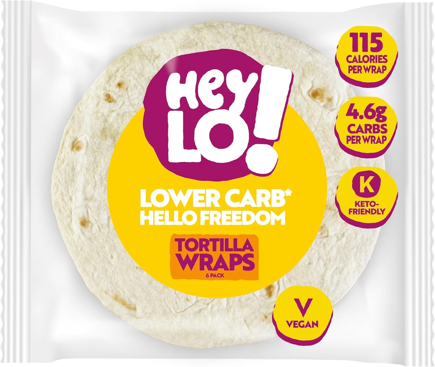 HeyLO Low-Carb Wraps – Soft & Malleable 4.6g Carbs Per Wrap – High-Protein & Fibre for Keto Snacks or Meals – Low Calorie Snacks Freezer-Friendly & Versatile (6 Wraps)