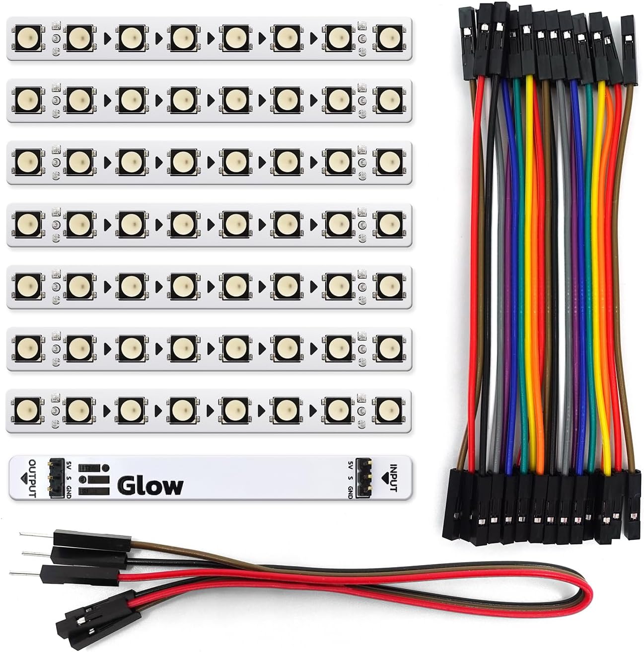 amomii Glow LED Strips - 8 Strips per Pack, Each with 8 WS2812 Individually Addressable, Daisy Chainable NEO RGB Pixels for Microcontrollers, Arduino, and Raspberry Pi Compatible