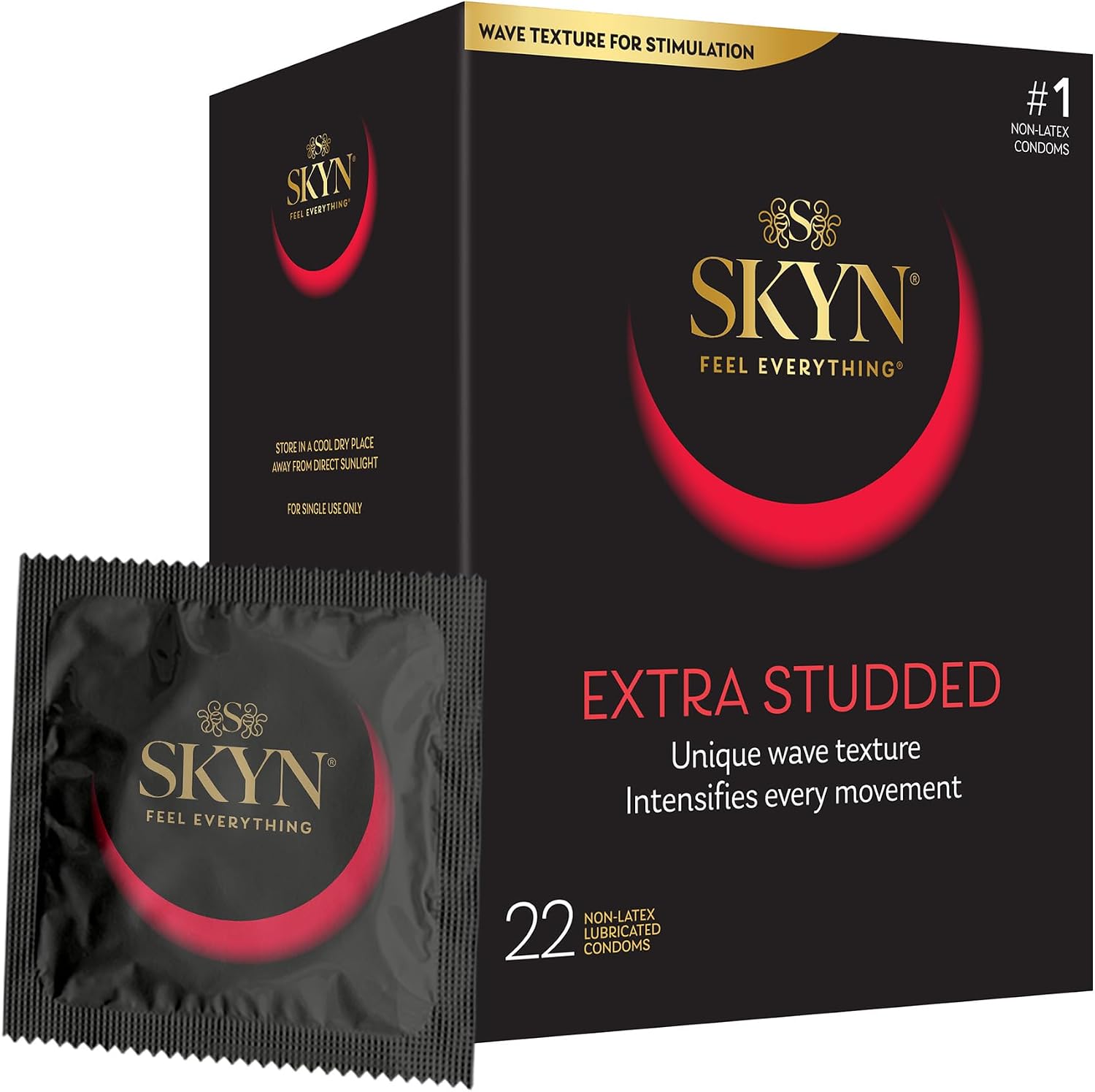 SKYN Extra Studded, 22 Count, Lubricated Latex-Free Condoms, Unique Texture Intensifies Every Moment​