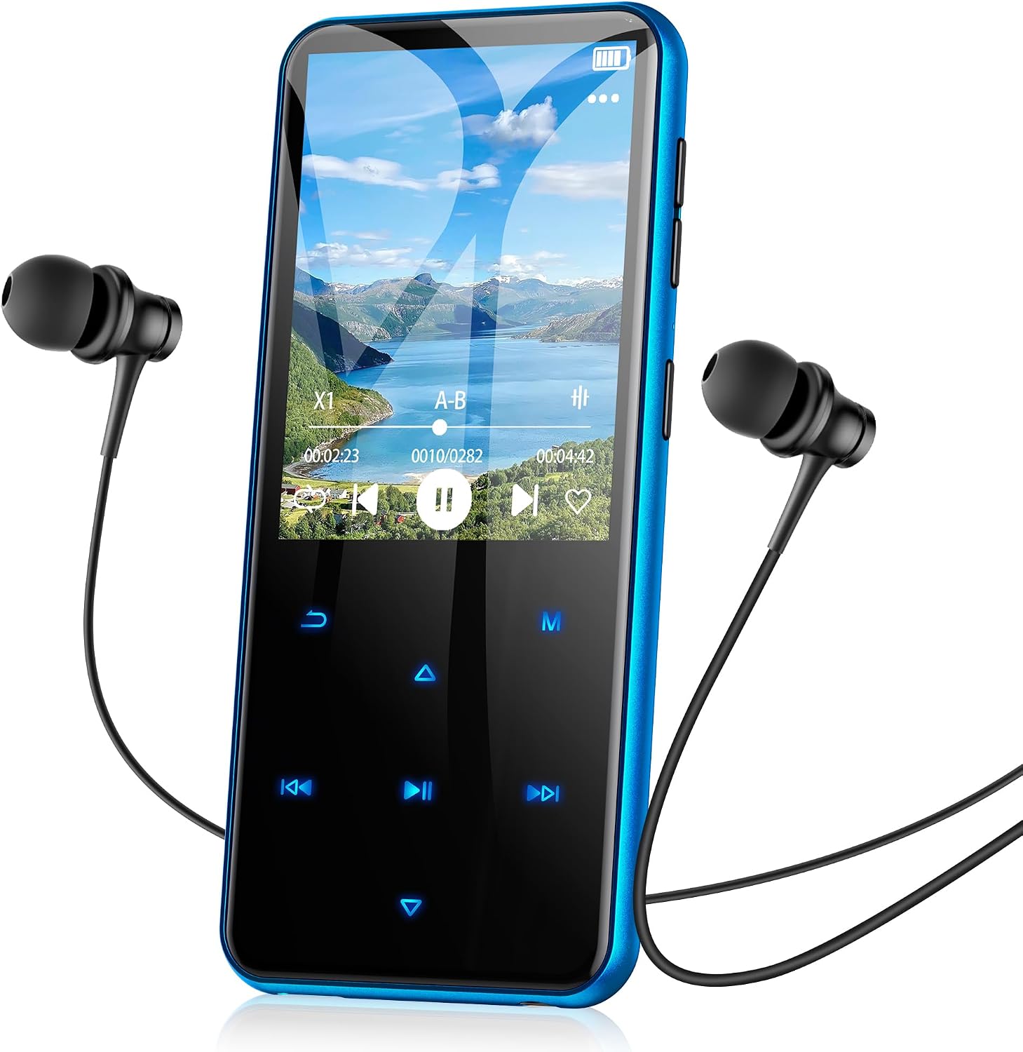 AGPTEK 64GB MP3 Player with Bluetooth, M3 2.4'' Player with Speaker(Blue)