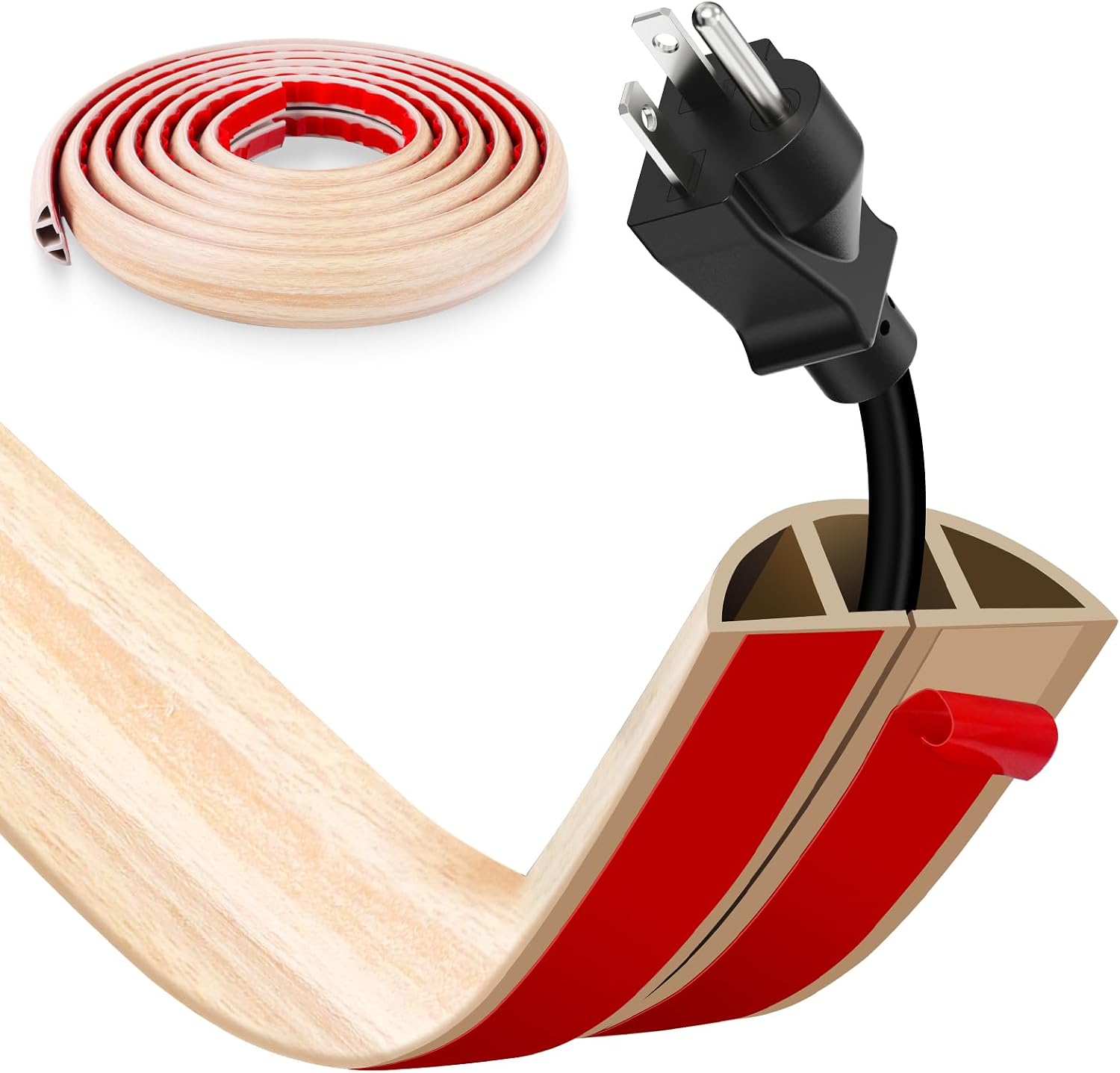 Floor Cord Cover, Wire Cover, Self Adhesive Cable Covers, Protect Cables & Prevent Trip Hazards For Office Home Factories Garages Flexible Cords Hider On Floor Wall